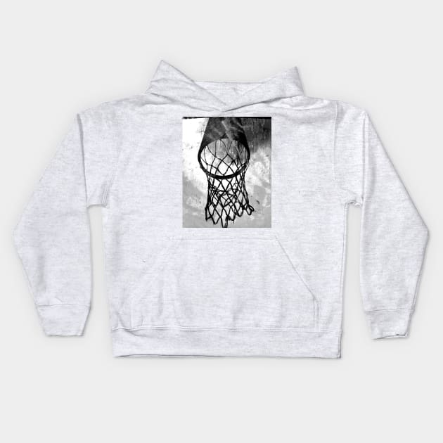 Basketball art print swoosh 41- black and white basketball art Kids Hoodie by takumipark